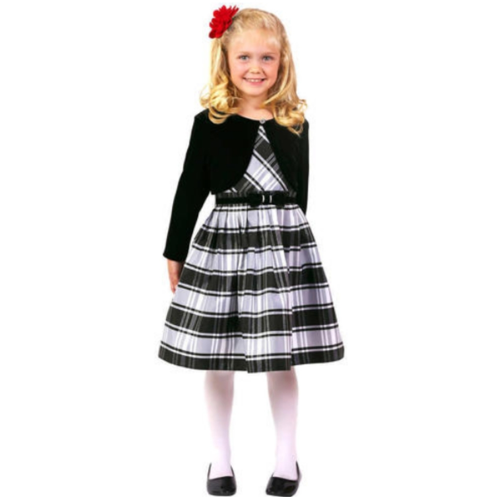 Jona Michelle Girls Holiday Plaid Dress Black Whit